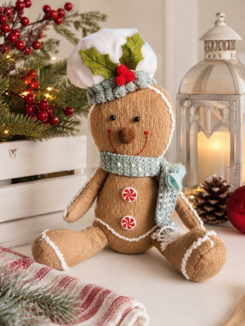 Holiday Basics Plush Gingerbread Sitter Christmas Decor 14”